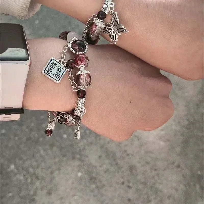 2024 neue Trendy Rote Perlen Kette Armband für Frauen Einfache Hohl Schmetterling Anhänger Armbänder Schmuck Geschenke Zubehör