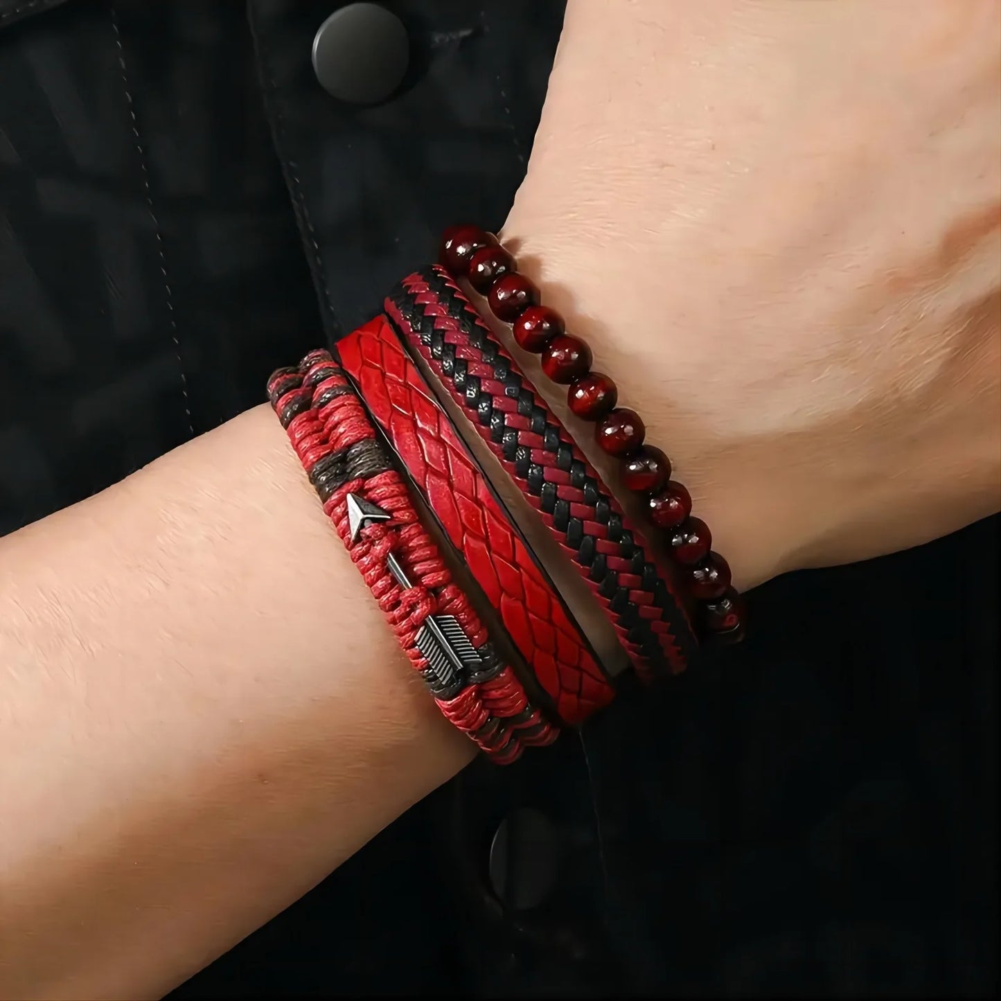 Mode Vintage männer Leder Armband Amors Pfeil Holz Perlen Leder Hand Gewebt Retro Mode Armbänder Für Männer