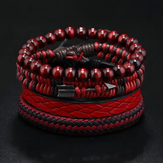 Mode Vintage männer Leder Armband Amors Pfeil Holz Perlen Leder Hand Gewebt Retro Mode Armbänder Für Männer