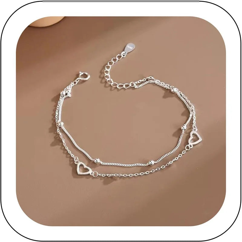 Runde Perle, hohles Liebesarmband, Herz, handverziert, doppeltes Design, süßes 925er Silber vergoldetes Kettenarmband für Frauen und Mädchen, Geschenke