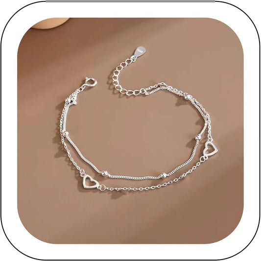 Runde Perle, hohles Liebesarmband, Herz, handverziert, doppeltes Design, süßes 925er Silber vergoldetes Kettenarmband für Frauen und Mädchen, Geschenke