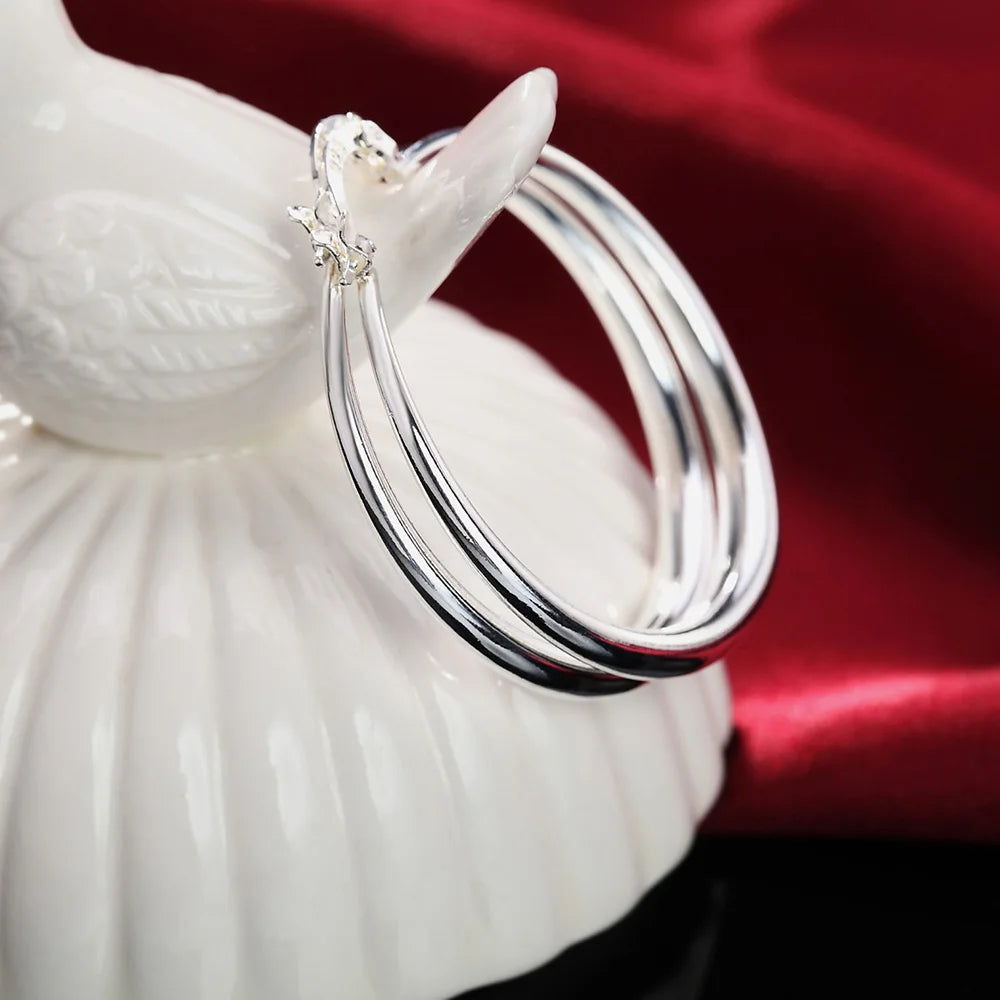 925 Sterling Silber 40mm Glatte Runde Creolen Für Frauen Hochzeit Party Elegante Luxus Qualität Schmuck Zubehör