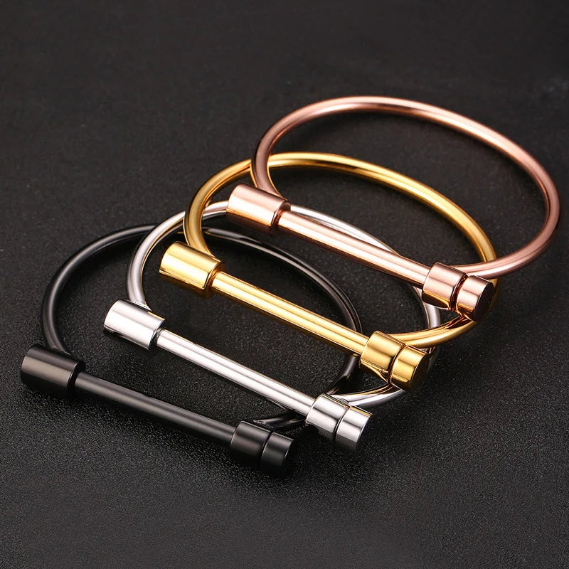 Mkendn Mode Luxus berühmte Marke Schmuck Liebe Schraube Manschette Armband für Frauen Gold Farbe Edelstahl Armbänder & Armreifen