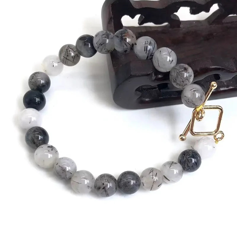 Naturstein 8mm Perlen Armband für Frauen Männer Amethyste Kristall quarze Aquamarin Jades Schmuck Achate quadratische Schnalle Armreif