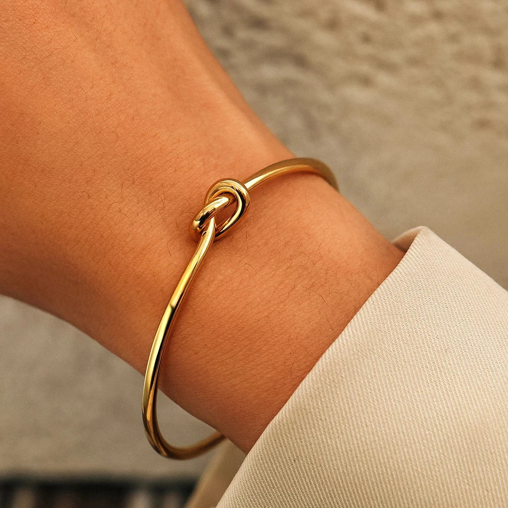 Edelstahl-Armbänder, elegant, trendig, rund, rund, offener Knoten, Armreif für Damen, Schmuck, Goth-Temperament, Alltagskleidung