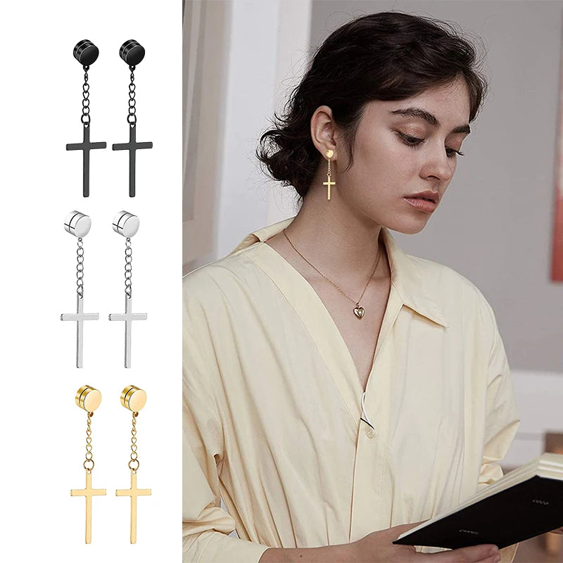 Punk Herren Starker Magnet Magnet Kreuz Ohrstecker Set Nicht Piercing Ohrringe Gefälschte Ohrringe Geschenk für Freund Liebhaber Schmuck