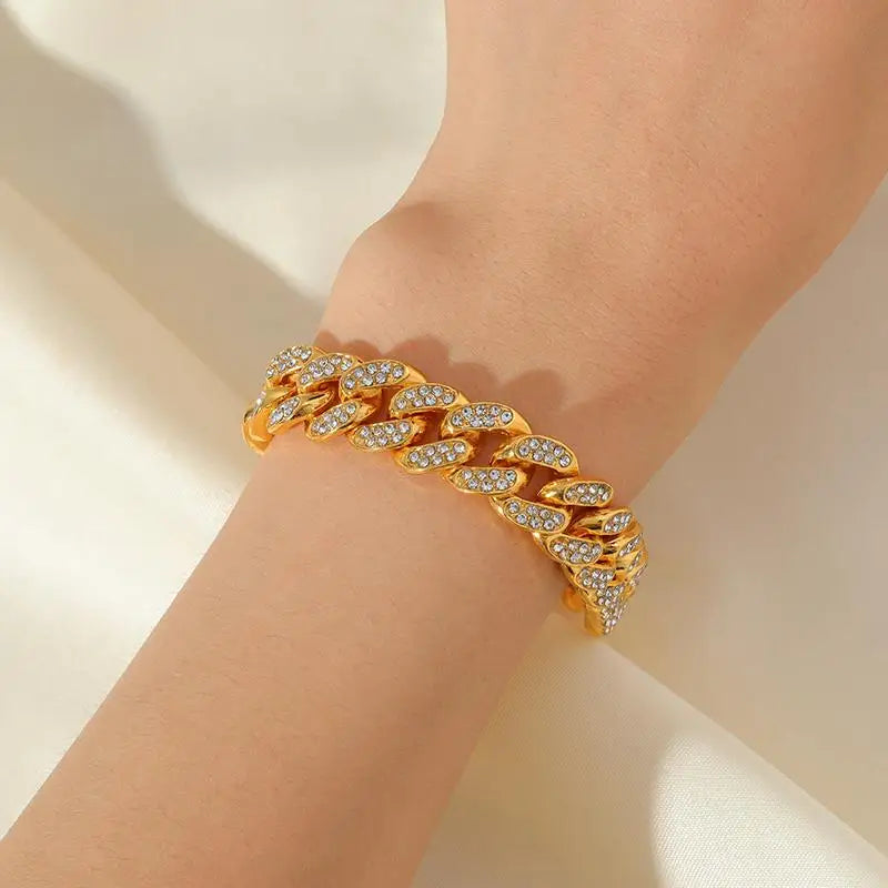 TrendMen Hiphop Rock Cuban Link Kette Armbänder Und Halsketten Für Männer Jungen Gold Farbe Metall Kristall Party Schmuck Geschenke Sets