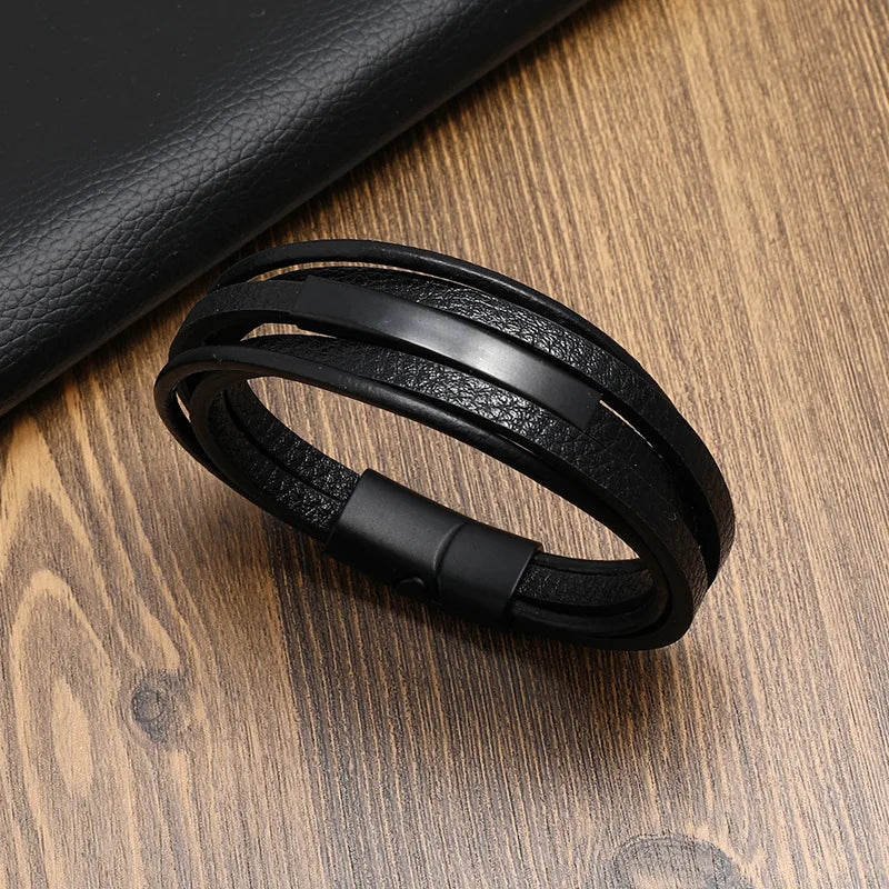 Neue männer Leder Geflochtene Armband Legierung Magnet Schnalle Multilayer Leder Armband Retro Einfache Armband Großhandel