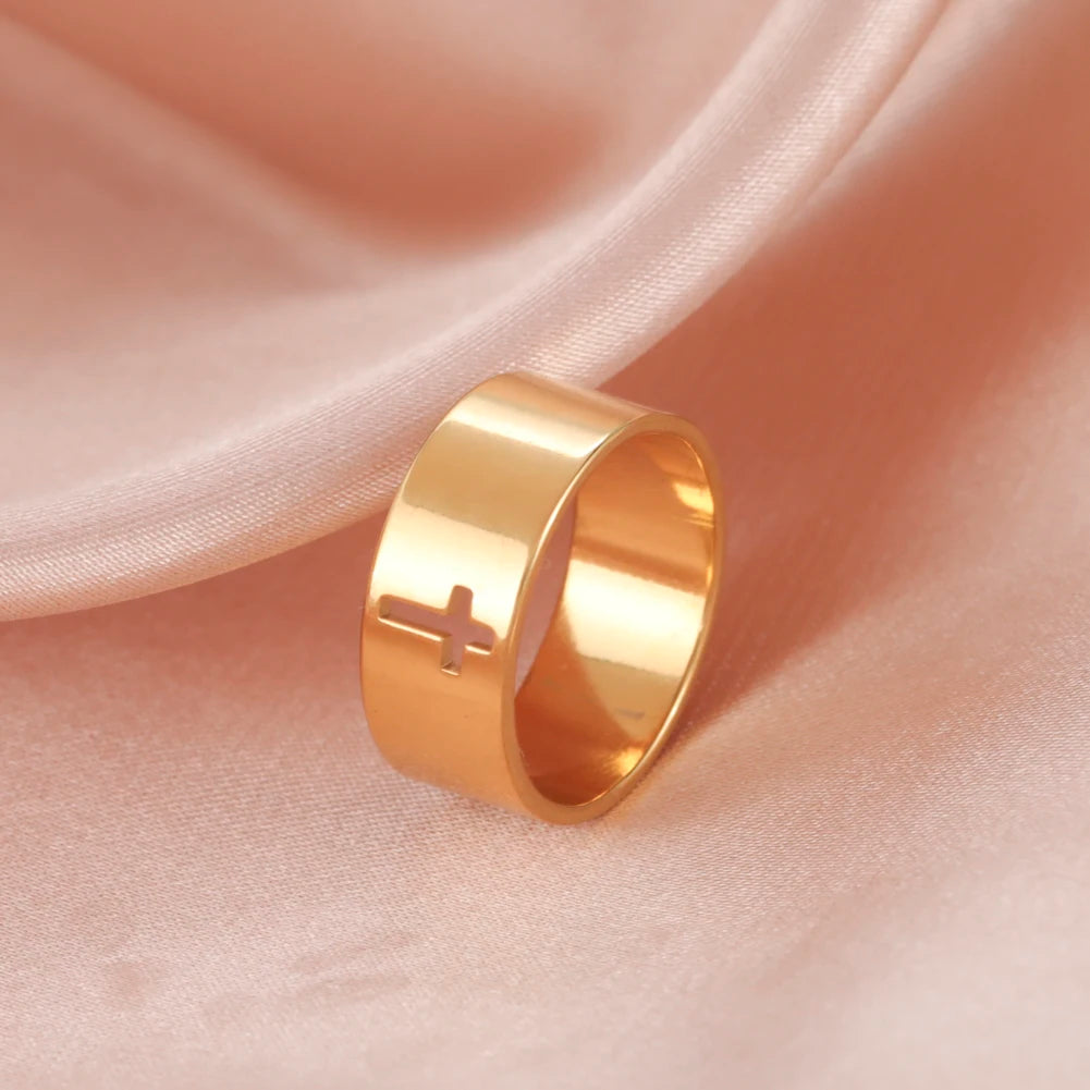 Bibelvers Hohlkreuz Frauen Fingerring Edelstahl Gold Stahl Schwarz Farbe Christian Jesus Männer Schmuck Geschenk Eheringe
