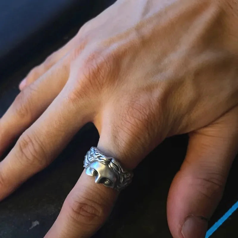 Ringe für Männer, kreativer Venus-Maskenring, Retro-Thai-Silber-Relief mit verstellbarem Öffnungsring, Geständnisgeschenk
