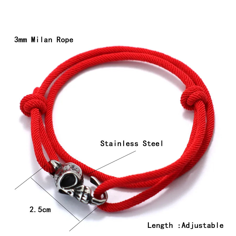 Neues Gothic-Schädel-Armband für Männer, handgefertigt, verschiebbar, verstellbar, dünne Schnur, einfacher Haken, nautisches Skelett-Armband, Pulseria