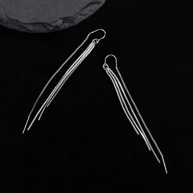 VIVILADY 925er Silber, drei lange Ketten, Quasten, baumelnde Ohrringe für modische Frauen, edler Schmuck, minimalistische Accessoires
