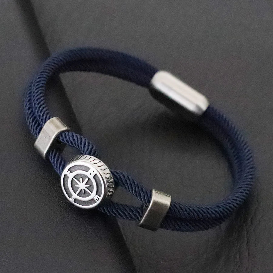 Premium Herrenarmband Wikinger Nautical Compass Armband Bilayer Grade A 4mm Rundes Seil Wickelarmband Starke Magnetschnalle Pulseria