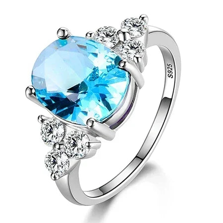 Zirkonringe aus 925er-Sterlingsilber mit weißem, rosa, hellblauem Champagner-Zirkon, ovalem Stein, Modeschmuck, Partygeschenke für Frauen