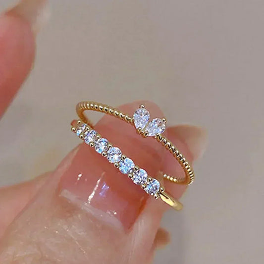 Luxus Zirkon Herz Ringe für Frauen Öffnung Einstellbare Weben Strass Ring Verlobung Hochzeit Schmuck Mode Freundin Geschenke