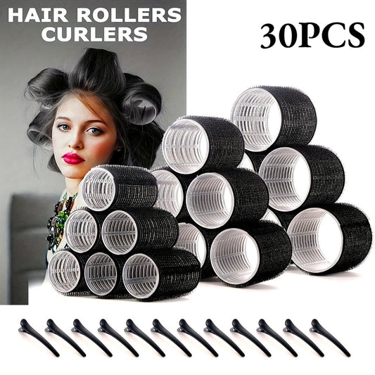 30 Stück/Set Heatless Hair Styling Kit Selbstgriff-Rollen mit 18 Lockenwicklern und 12 Clips für DIY-Haarstyling, einfach zu bedienen
