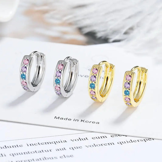 Ring-Ohrringe aus 925er-Sterlingsilber mit Regenbogen-Zirkon für Damen, eleganter Schmuck, Großhandel, Accessoires, Schmuck, verhindert Allergien