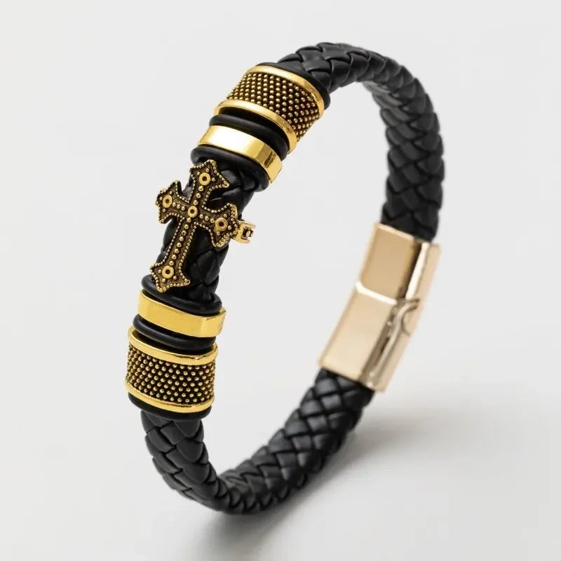 Retro Punk Fahrradkette handgewebtes Lederarmband mit Metallschnalle für Männer Motorradfahrer Rock Party Schmuck Geschenk