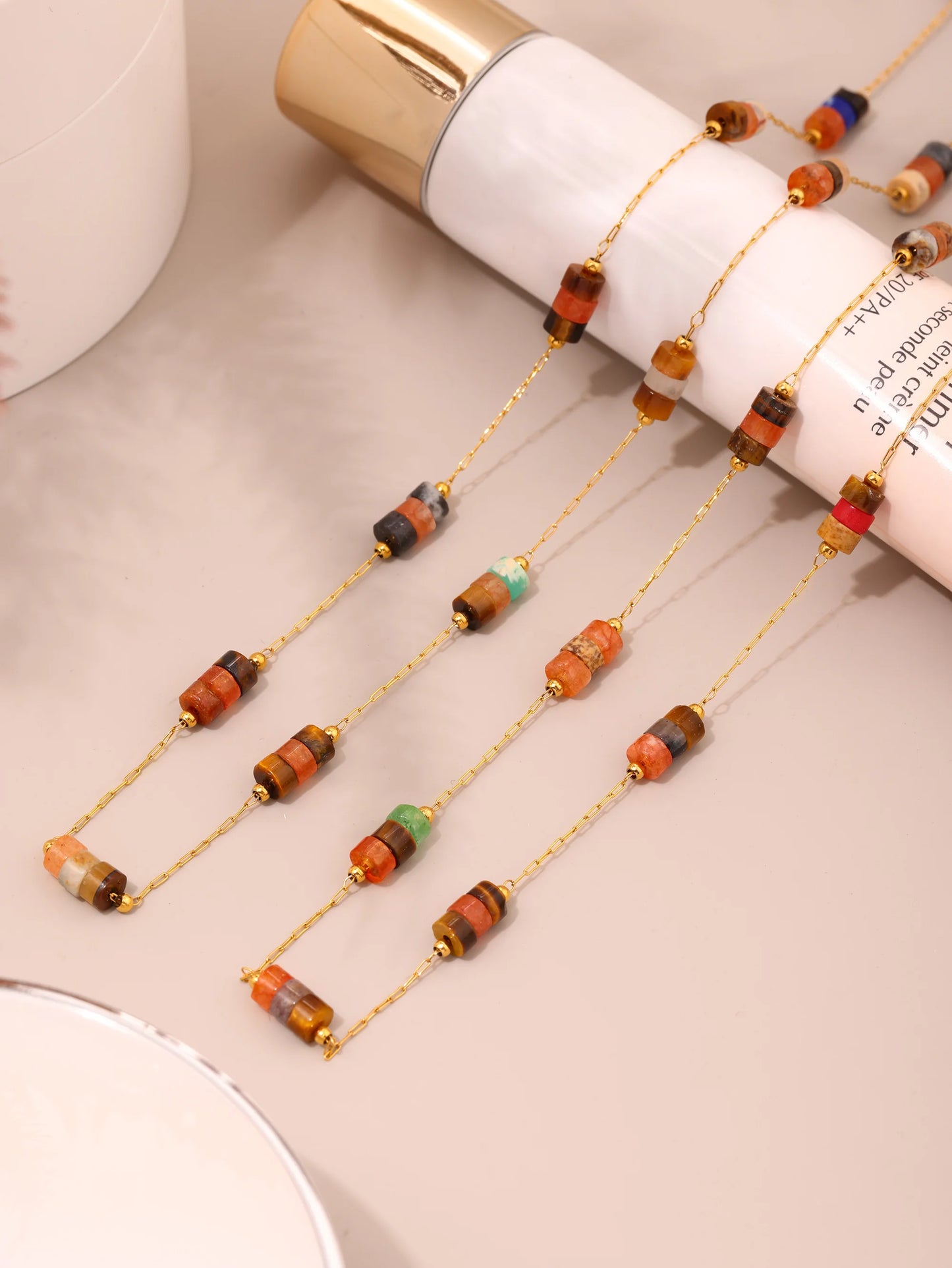 Liora No Anlauffarben Stein Halskette Armbänder Für Frauen Edelstahl Dünne Kette Schmuck Sets PVD Vergoldet Frauen Schmuck