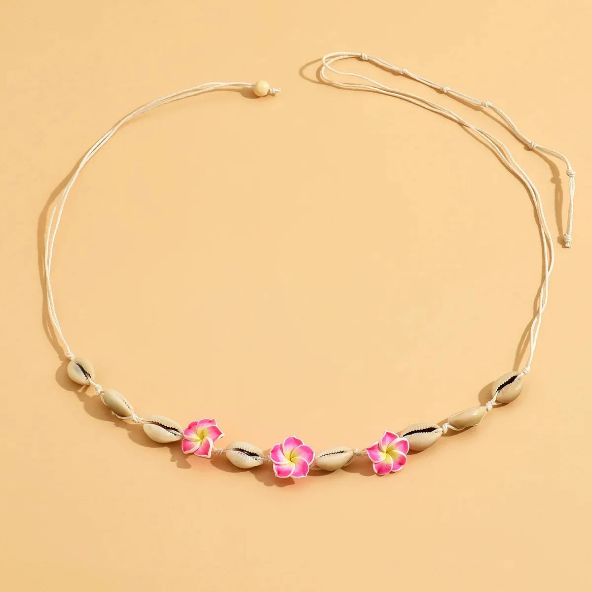 Mehrfarbiges handgewebtes Muschelarmband-Halsketten-Set im Strandurlaubsstil, weicher Keramikschmuck mit böhmischem Ei-Blumen-Design
