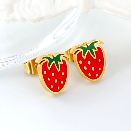 LUXUKISSKIDS Ohrstecker aus chirurgischem Stahl für Mädchen/Frauen, Erdbeere, Regenbogen, niedliches romantisches Piercing, winziger Schmuck mit hypoallergenkeit