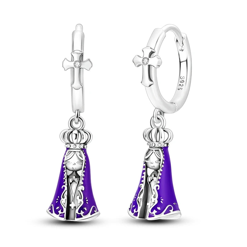 Original 925 Sterling Silber Hand von Fatima Blue Eye of Evil Creolen Kreuz Eardrop Ohrringe für Frauen Geschenk