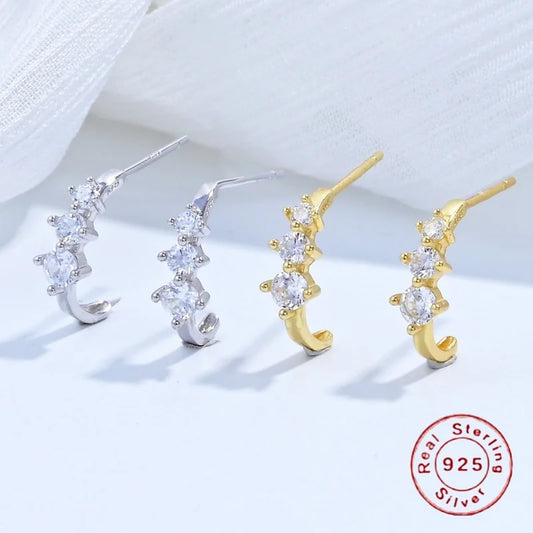 S925 Sterling Silber Weiß Zirkon C Form Ohrringe Stud Für Frauen Mode Schmuck Geschenk SE67