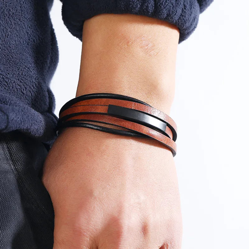 Neue männer Leder Geflochtene Armband Legierung Magnet Schnalle Multilayer Leder Armband Retro Einfache Armband Großhandel