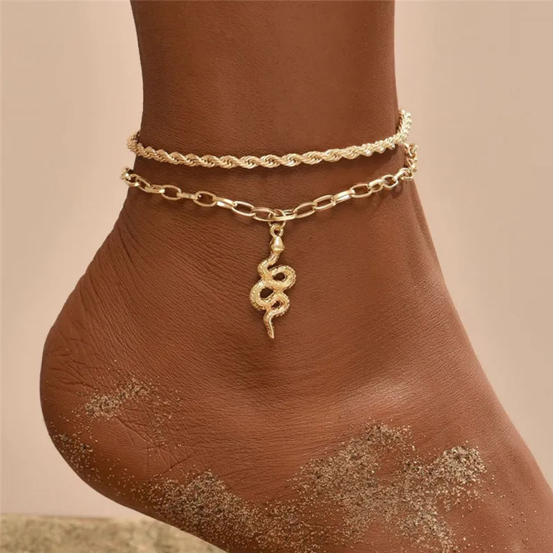 Modyle 2024 Neue Böhmen Handschellen Fußkettchen Multilayer Silber Farbe Fuß Kette Fashion Ankle Armband Für Frauen Strand Schmuck
