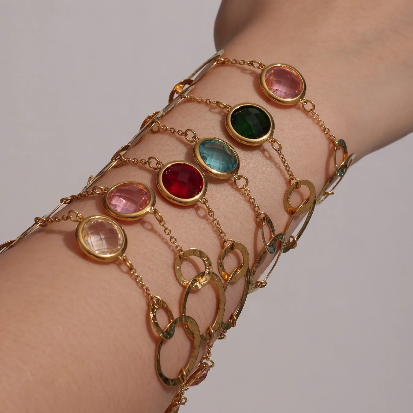 Nivora Kreative Hohle Runde Kette Armband Für Frauen Edelstahl Bunte Glas Charme Armbänder, Verlobung, Hochzeit Schmuck