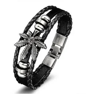 Neue Mode Punk Leder Widerstehen Müdigkeit Armband für Männer Vintage Blatt Form Charme Armreifen Geschenk für Mann Großhandel Groß