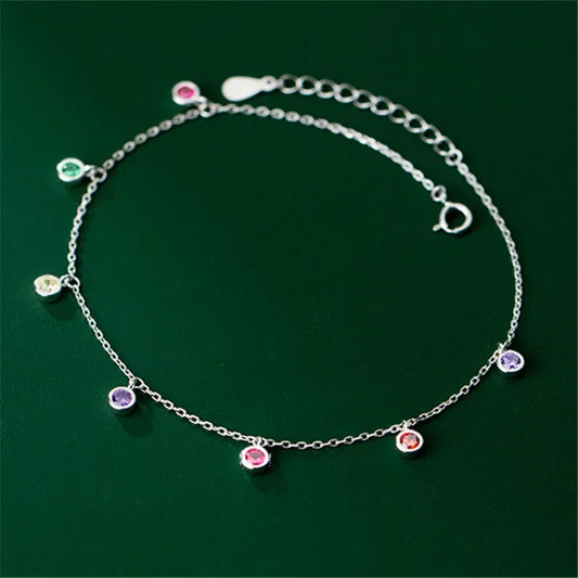 Fußkettchen aus 925er-Sterlingsilber, verstellbare Quaste, Zirkon, runde Perle, Charm-Fußkettchen, Armband für Frauen, Party, Strand, Schmuck für Frauen und Mädchen