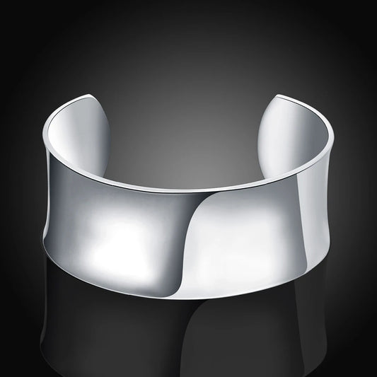 Hochwertiges Armband aus 925er-Sterlingsilber, glatte, breite Armreifen, Manschettenarmband für Damen, modische Hochzeitsaccessoires, Party-Geschenkschmuck