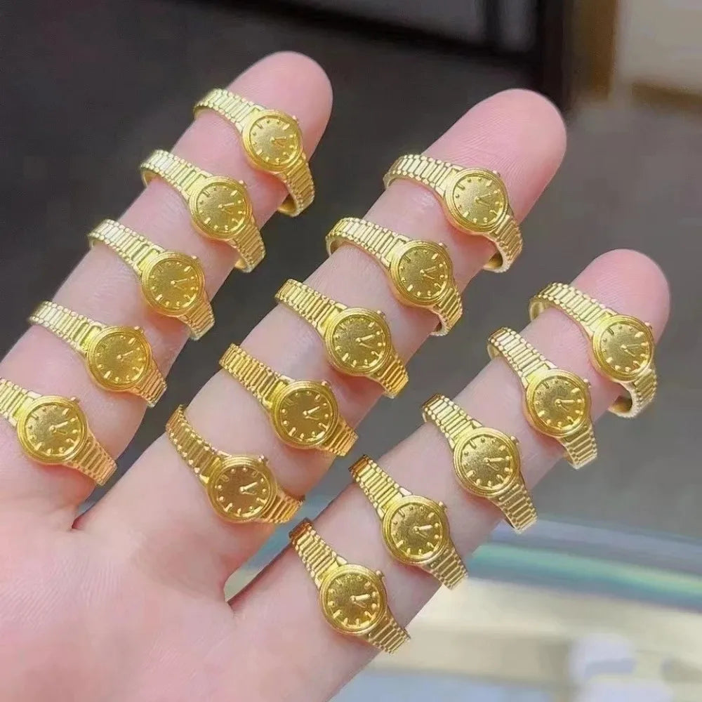 Verlobungsringe für Damen, Edelstahl, Uhrenform, offener Ring, verstellbare Anillos, Ehering, Schmuck, Accessoires, Geschenke