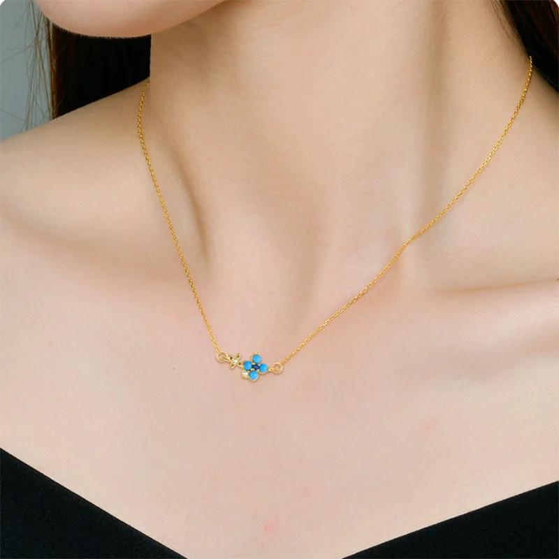 WANTME Ohrstecker aus 925er-Sterlingsilber, romantisch, blau, türkisfarben, Blumen-Stern-Ohrstecker für Damen, modischer Party-Schmuck