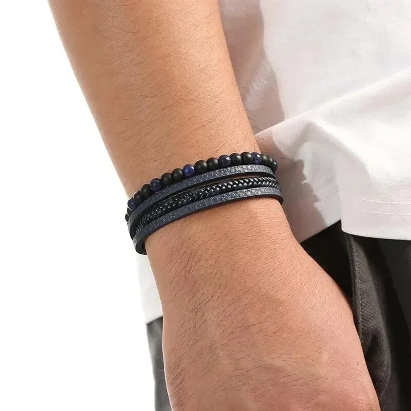 Herren Lederarmband Ferdт Klassische Mode Tigerauge Perlen Mehrschichtiges Lederarmband für Männer Schmuck Geschenk Pulseras
