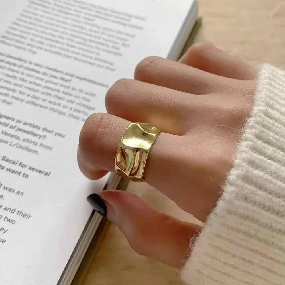 Mode Silber Farbe Unregelmäßige Öffnung Ring Für Frauen Männer Geometrische Breite Punk Ringe Einzigartige Design Finger Schmuck Für Party