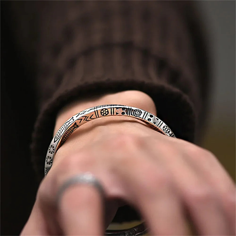 ALIZERO 925 Sterling Silber Männer Offenes Armband Böhmischen Möbius Schleife Armband Für Frauen Totem Trendy Schmuck Zubehör