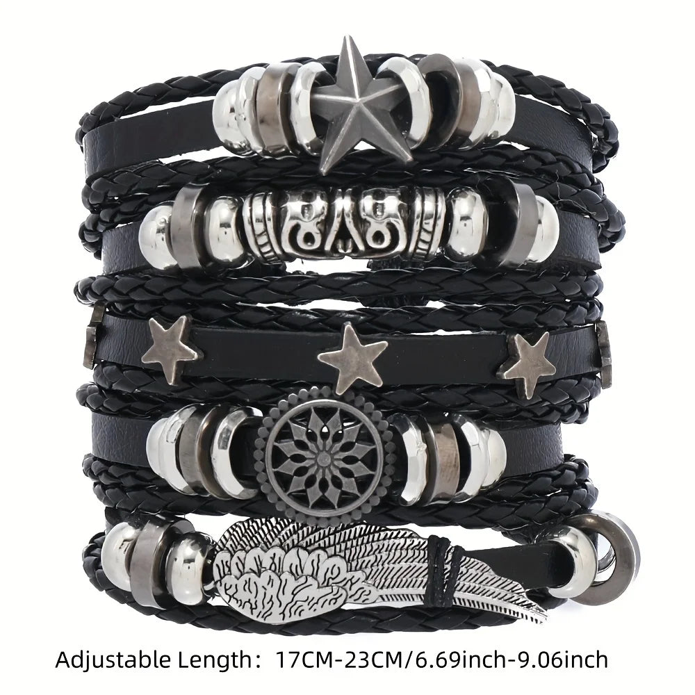 Mode Armband Viking Armband für Männer Hand Armbänder gewebt Schädel Hand Schmuck verstellbare Leder Set Viking Mann Armband