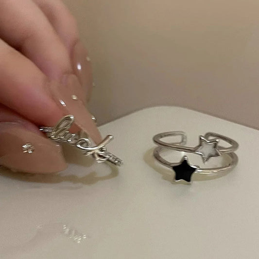 Mode offenen Ring Stern Zirkon Kristall ringe für Frauen Mädchen Doppels chicht ästhetischen Schmuck kpop neuen Trend y2k Accessoires