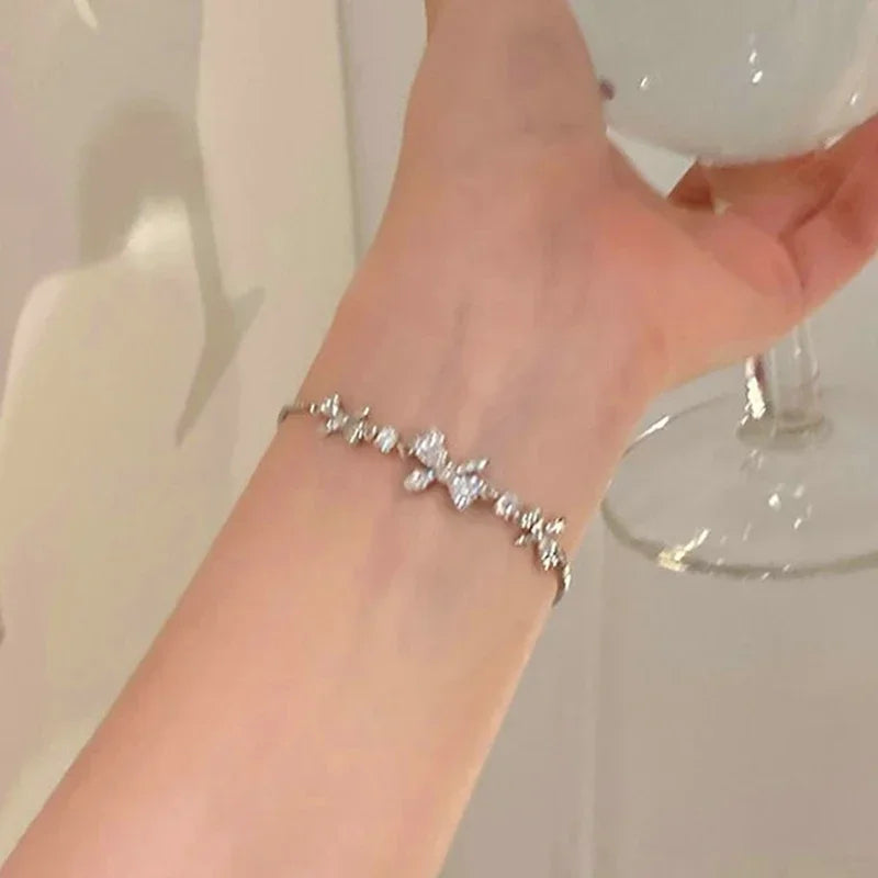 Korean Fashion Zirkon Herz Link Ins Armband für Frauen Süße Mädchen Aushöhlen Y2K Schmetterling Kette Armband Partei Schmuck Geschenke