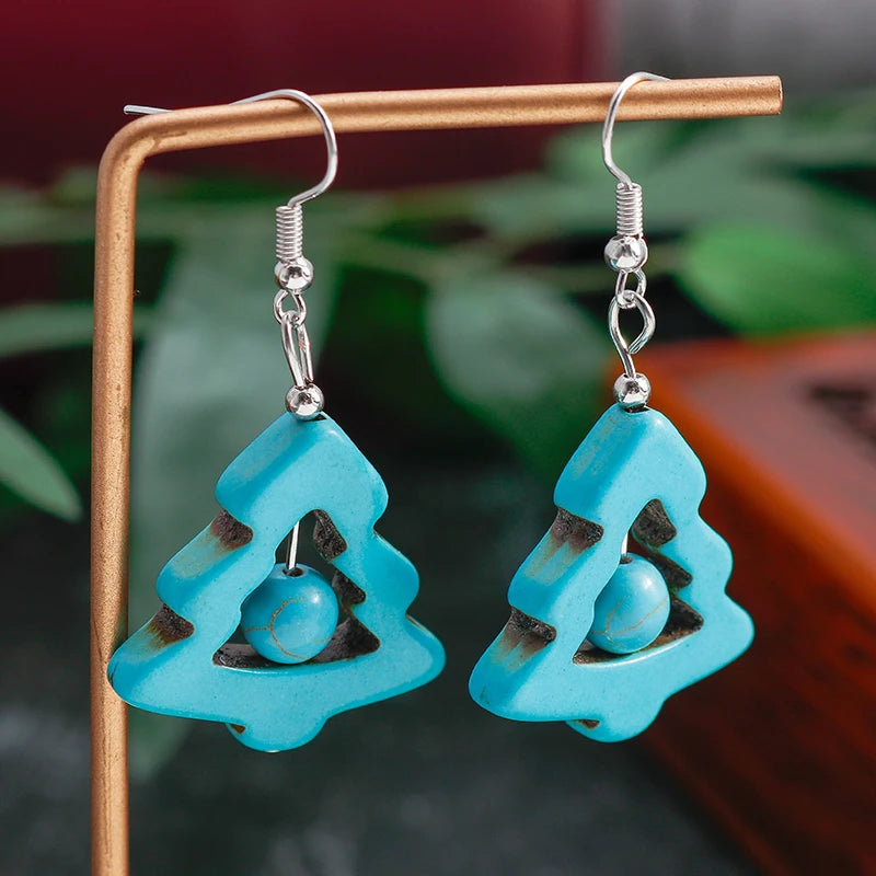 Böhmische Legierung Blume Herz Tropfen Ohrringe für Frauen Türkis Stein Quaste baumeln Ohrringe Mädchen Weihnachts geschenke