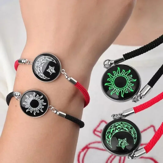 2 Stücke Mode Leuchtende Sonne Mond Geflochtene Armbänder für Liebhaber Paar Armbänder Mode Valentinstag Schmuck Freundin Geschenke