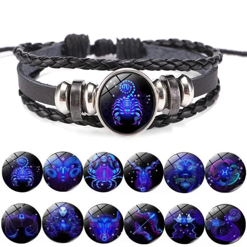 12 Sternzeichen Sternbild Charme leuchtendes Armband Männer Frauen Mode mehr schicht ige Webart Leder Armband & Armreif Geburtstags geschenk