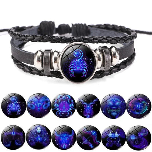 12 Sternzeichen Sternbild Charme leuchtendes Armband Männer Frauen Mode mehr schicht ige Webart Leder Armband & Armreif Geburtstags geschenk