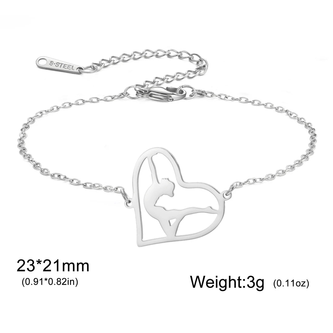 EUEAVAN Edelstahl Gymnastik Armbänder für Frauen Mode Herz Tänzerin Sport Armband Geburtstag Party Schmuck Großhandel