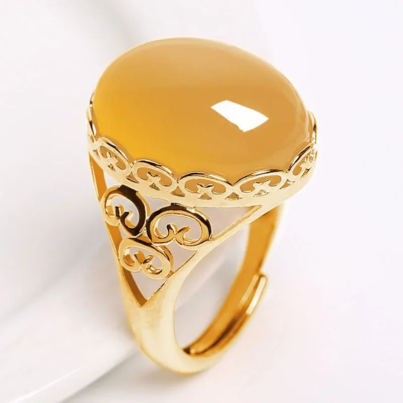 Unisex Ringe ethnischen Stil Nachahmung grüne Chalcedon Ringe für Frauen Temperament Nachahmung Achat rote Farbe Öffnungs ring Anillo