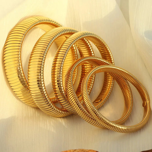 Wasserdichtes Edelstahl-Retro-Elastizitäts-Armband aus dickem Metall, poliert, 18 Karat vergoldet, Trend, Mode, Unisex, Schmuck für Männer und Frauen