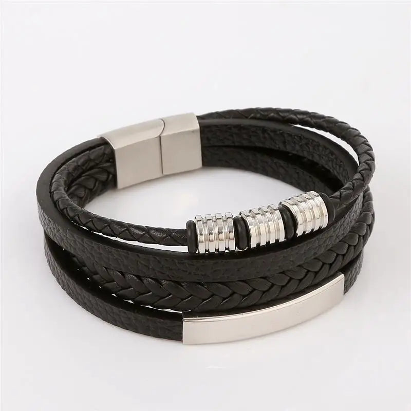 Punk Männer Leder armband mit Edelstahl Magnet verschluss geflochten mehr schicht ige Leder verpackung Armreifen Mann Schmuck Geschenk