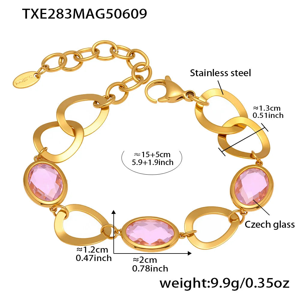 Kettenarmband aus 316L-Edelstahl mit glänzendem, facettiertem tschechischem Kristallglas für Damen. Hochwertige Luxus-Edelstein-Damenarmbänder